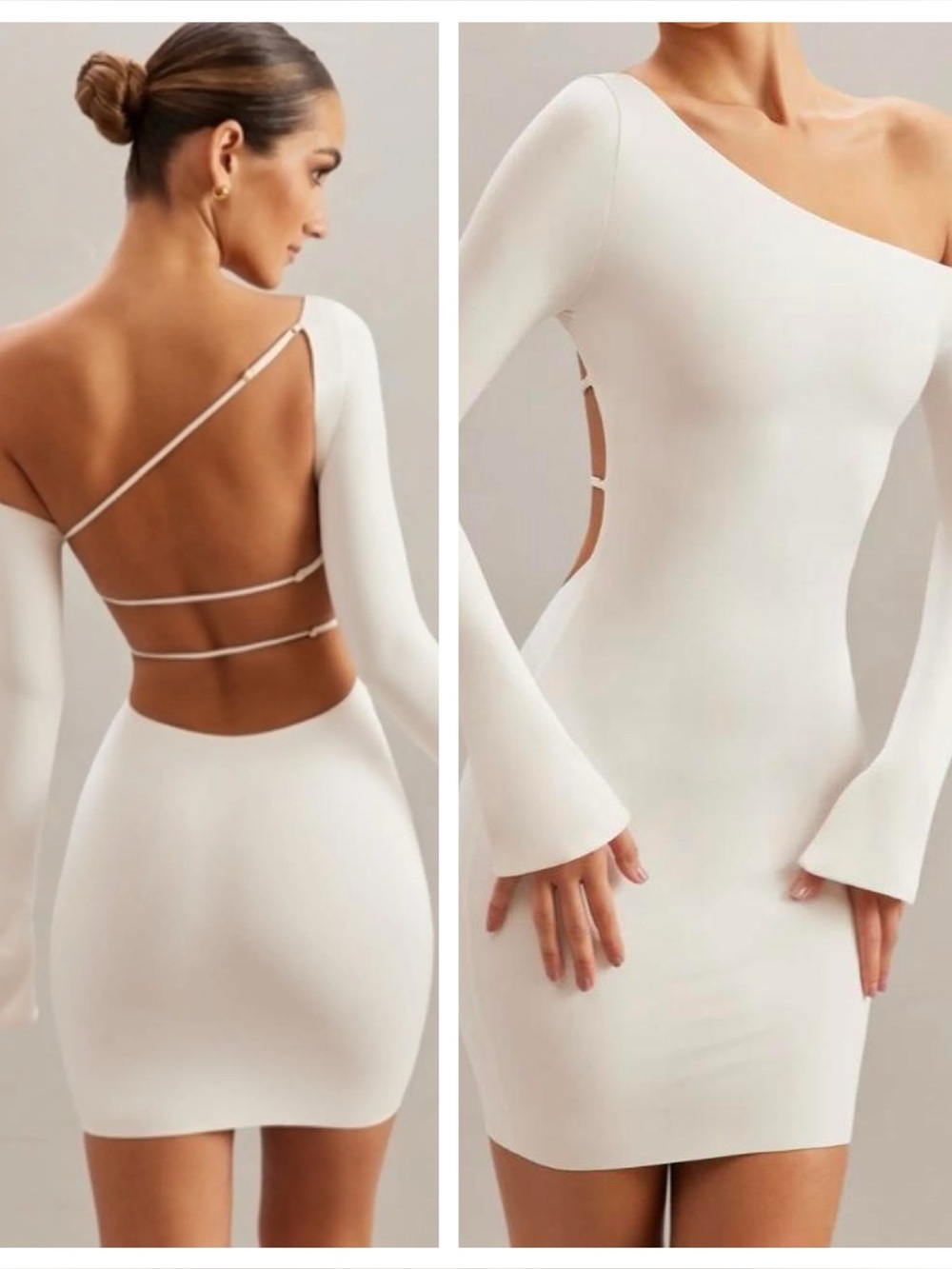 NWT Oh Polly Mini Dress White Lilardia Long Sleeve One Shoulder Open Back size 4